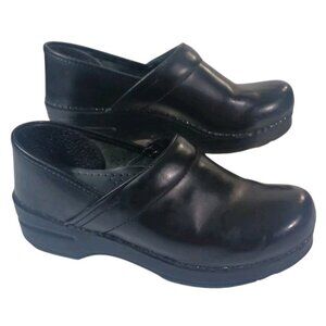 Dansko Professional Slip-On Clogs, Black Leather, Women's 39 EU (US 8.5-9) Wide